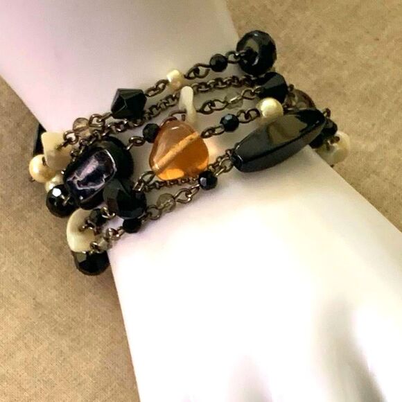 LIA SOPHIA VIXEN Bracelet Retired 6-strand Mother of Pearl Black Lucite Beads - Picture 6 of 7